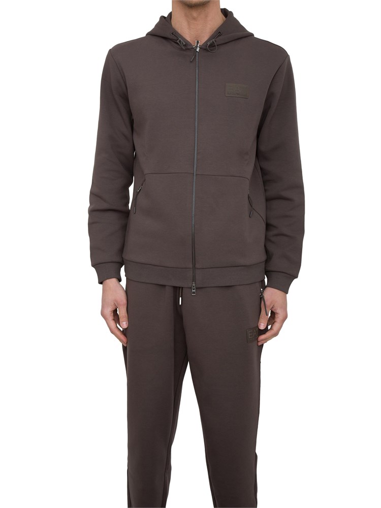 EA7 EMPORIO ARMANI Felpa con cappuccio EA7 in interlock di misto cotone taupe