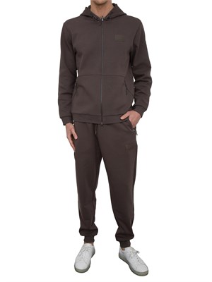 EA7 EMPORIO ARMANI Felpa con cappuccio EA7 in interlock di misto cotone taupe in UOMO
