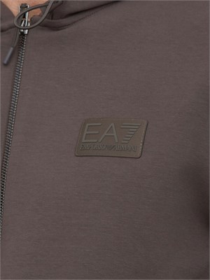 EA7 EMPORIO ARMANI Felpa con cappuccio EA7 in interlock di misto cotone taupe in UOMO