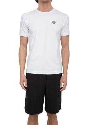 EA7 EMPORIO ARMANI T-shirt EA7 girocollo Premium Shield in misto viscosa stretch bianco in UOMO