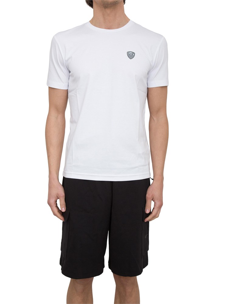 EA7 EMPORIO ARMANI T-shirt EA7 girocollo Premium Shield in misto viscosa stretch bianco