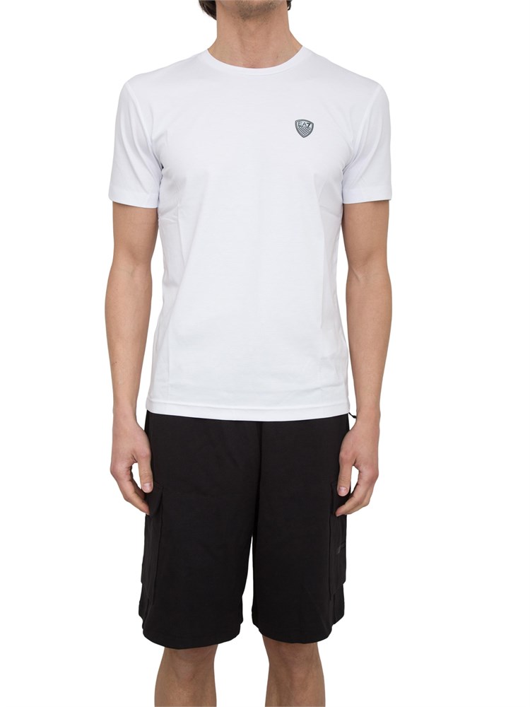 EA7 EMPORIO ARMANI T-shirt EA7 girocollo Premium Shield in misto viscosa stretch bianco
