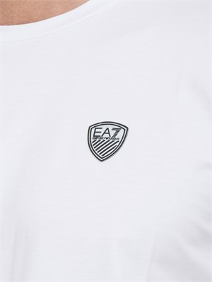 EA7 EMPORIO ARMANI T-shirt EA7 girocollo Premium Shield in misto viscosa stretch bianco in UOMO