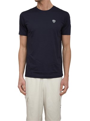 EA7 EMPORIO ARMANI T-shirt EA7 girocollo Premium Shield in misto viscosa stretch blu in UOMO