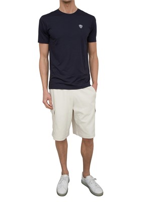 EA7 EMPORIO ARMANI T-shirt EA7 girocollo Premium Shield in misto viscosa stretch blu in UOMO