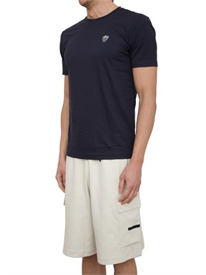 EA7 EMPORIO ARMANI T-shirt EA7 girocollo Premium Shield in misto viscosa stretch blu in UOMO