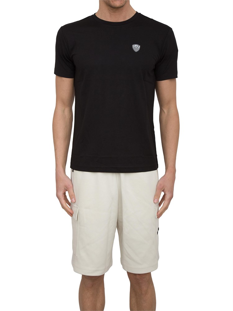 EA7 EMPORIO ARMANI T-shirt EA7 girocollo Premium Shield in misto viscosa stretch nero