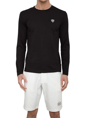 EA7 EMPORIO ARMANI T-shirt Ea7 a maniche lunghe in jersey stretch nero in UOMO