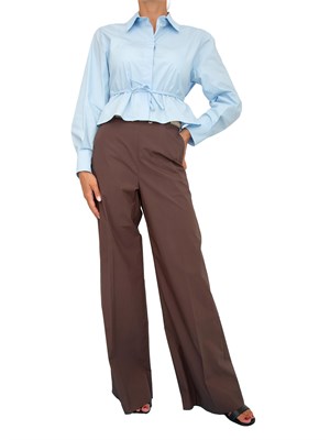 TWIN-SET Pantaloni a palazzo Twinset in popeline marrone con cintura in rafia in DONNA
