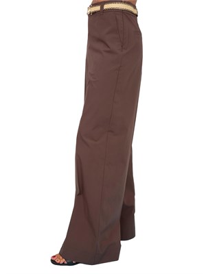 TWIN-SET Pantaloni a palazzo Twinset in popeline marrone con cintura in rafia in DONNA