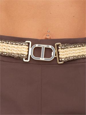 TWIN-SET Pantaloni a palazzo Twinset in popeline marrone con cintura in rafia in DONNA