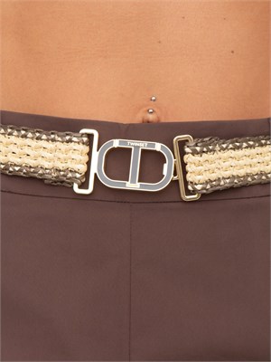 TWIN-SET Pantaloni a palazzo Twinset in popeline marrone con cintura in rafia in DONNA