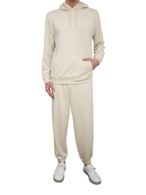 EA7 EMPORIO ARMANI Felpa con cappuccio EA7 Core Identity Unisex in misto viscosa stretch avorio in UOMO