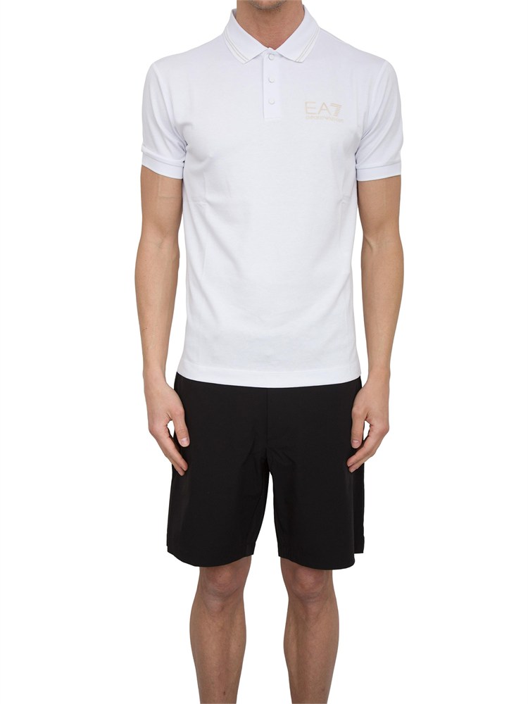 Polo uomo Ea7 Emporio Armani Gold Label in jersey di viscosa bianca