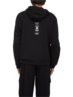 EA7 EMPORIO ARMANI Felpa EA7 con cappuccio in misto cotone nero in UOMO