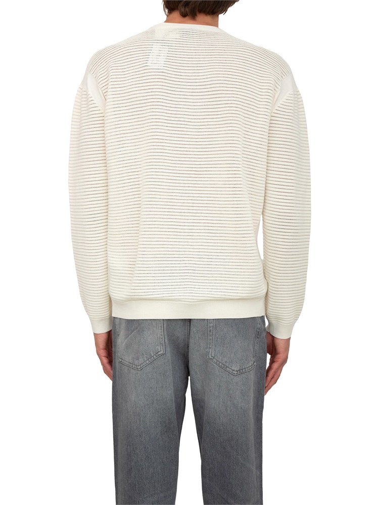 Maglione bianco Emporio Armani uomo con trama effetto micro traforato