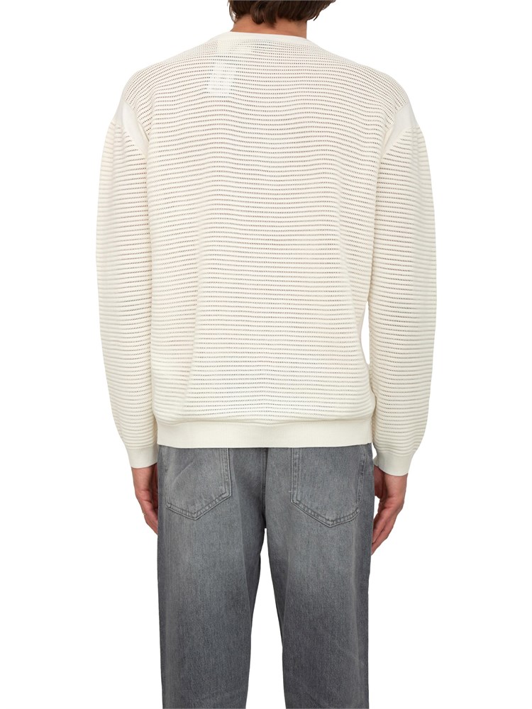 Maglione bianco Emporio Armani uomo con trama effetto micro traforato