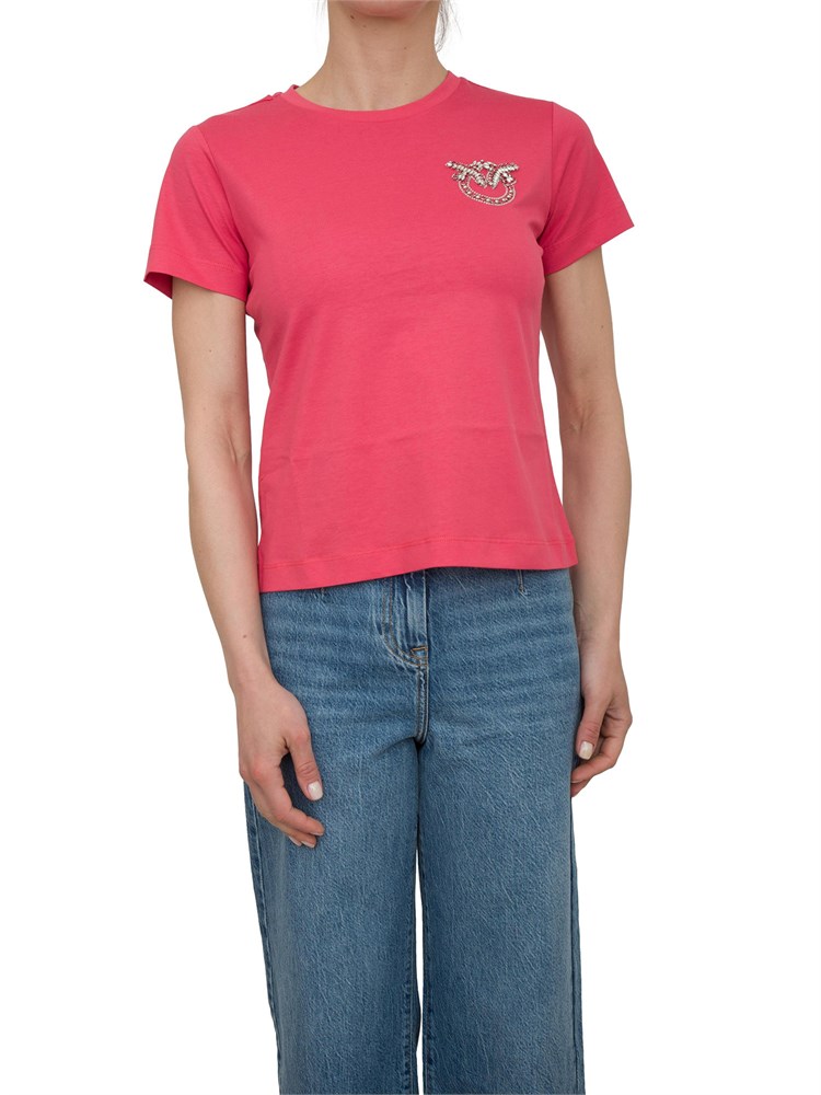 T-shirt corallo Pinko con ricamo gioiello Love Birds
