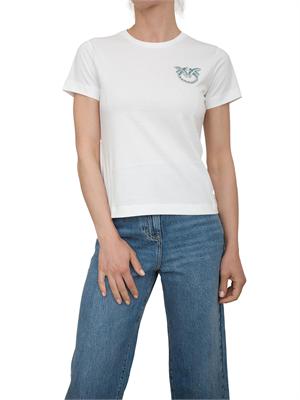 T-shirt bianca Pinko con ricamo gioiello Love Birds in DONNA