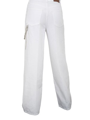 Pantaloni cinque tasche bianchi Pinko modello largo loose fit con catena gioiello in DONNA