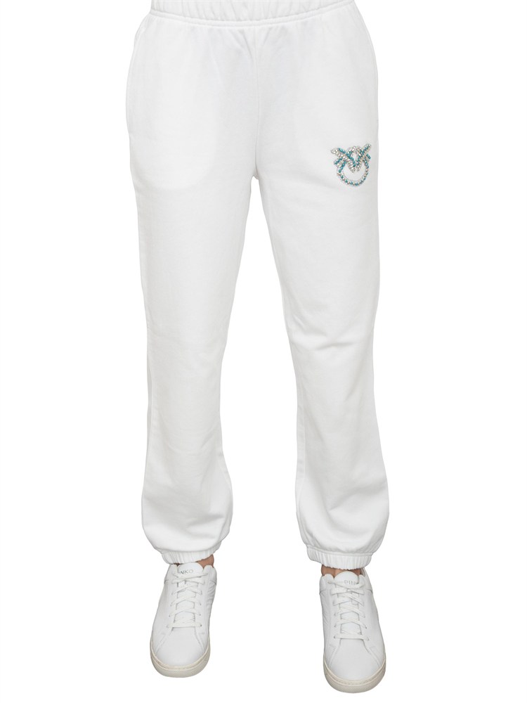 Pantalone tuta bianco Pinko con gioiello Love Birds