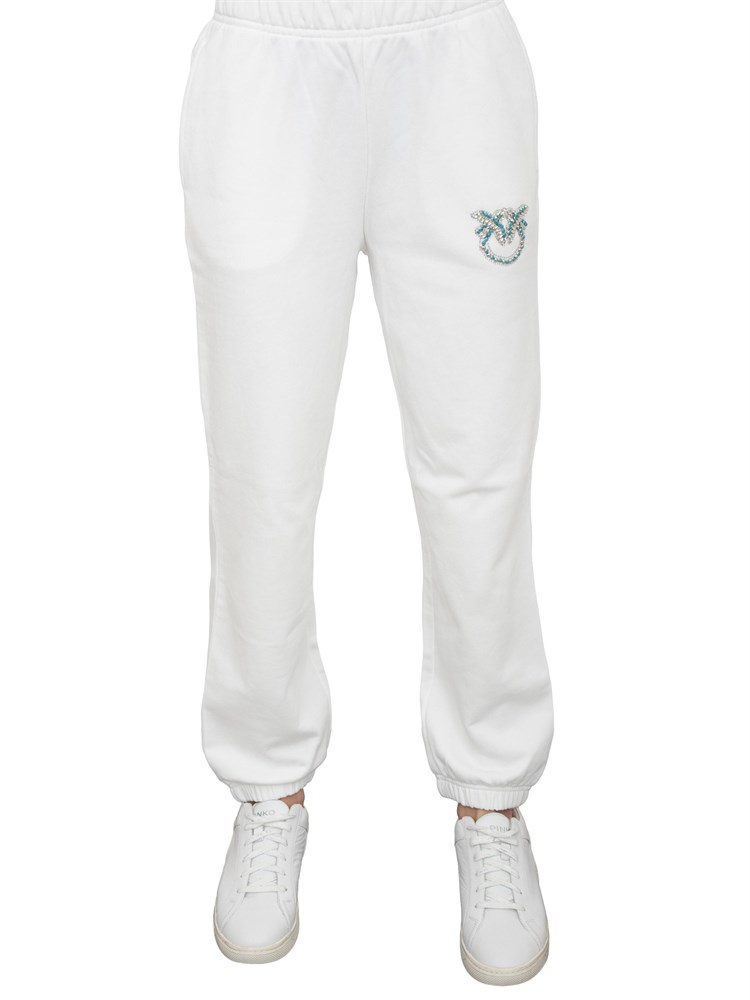 Pantalone tuta bianco Pinko con gioiello Love Birds