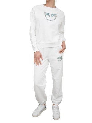 Pantalone tuta bianco Pinko con gioiello Love Birds in DONNA