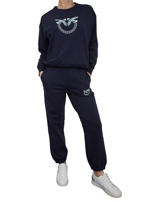 Pantalone tuta blu Pinko con gioiello Love Birds in DONNA