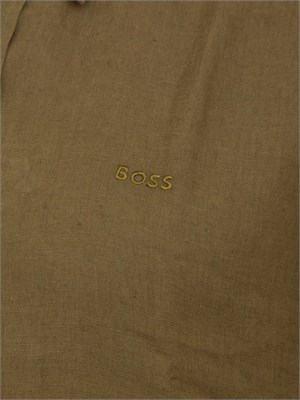 Camicia manica corta Boss uomo in lino verde militare e collo botton down in UOMO