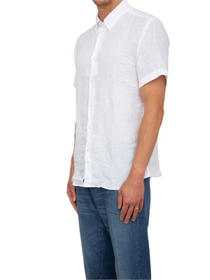 Camicia manica corta Boss uomo in lino bianco e collo botton down in UOMO