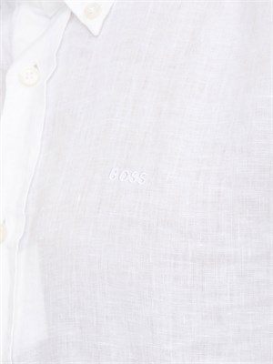 Camicia manica corta Boss uomo in lino bianco e collo botton down in UOMO