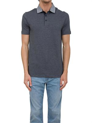 Polo Boss blu in cotone lavorato con colletto a contrasto in UOMO