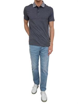 Polo Boss blu in cotone lavorato con colletto a contrasto in UOMO