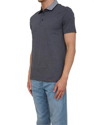 Polo Boss blu in cotone lavorato con colletto a contrasto in UOMO