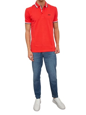 Polo rossa Boss uomo in piqué di cotone con logo in UOMO