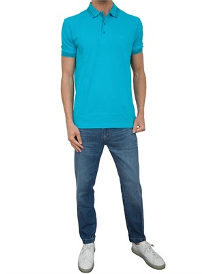 Polo Boss azzurro paddy in piqué di cotone con logo sul sottocollo in UOMO