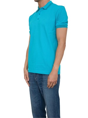 Polo Boss azzurro paddy in piqué di cotone con logo sul sottocollo in UOMO