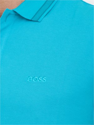 Polo Boss azzurro paddy in piqué di cotone con logo sul sottocollo in UOMO