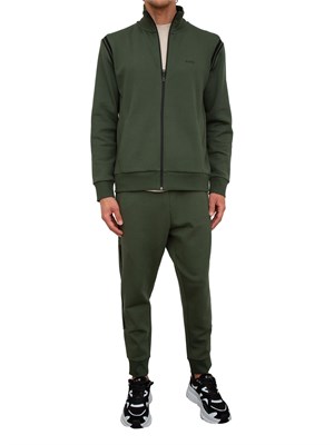 Tuta sportiva Boss verde in cotone elasticizzato con inserti a righe in UOMO
