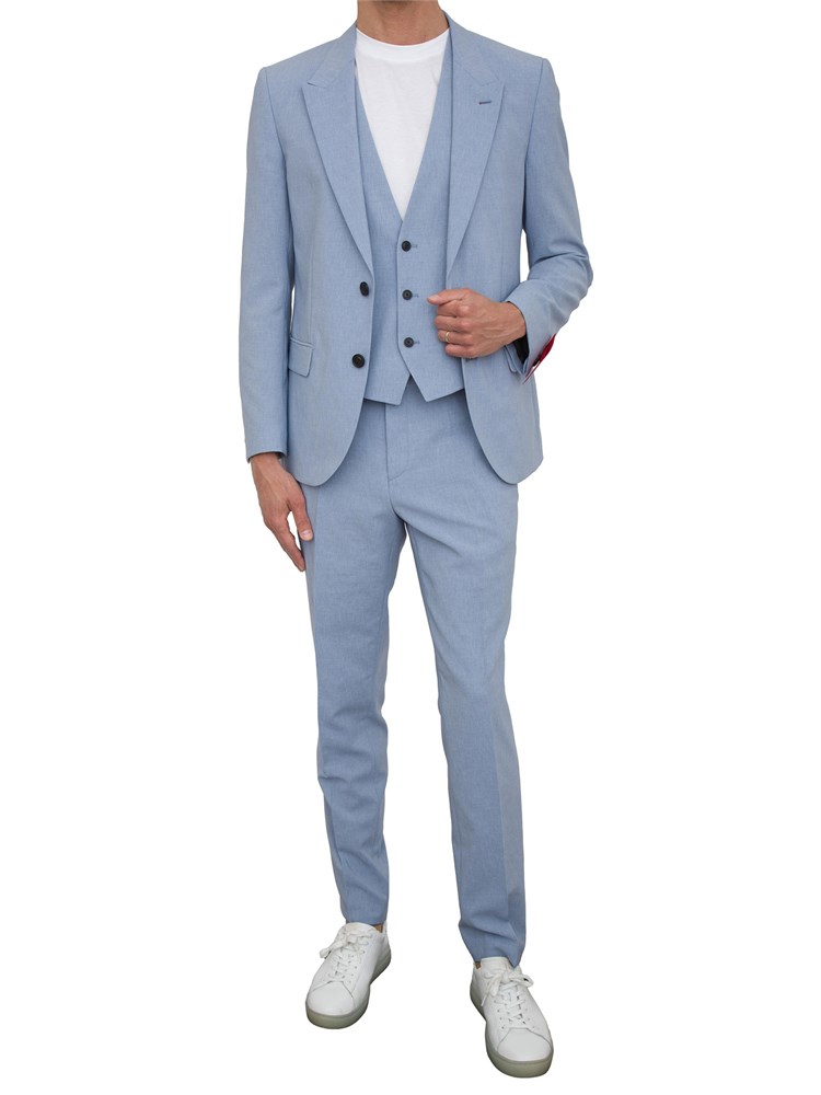 BOSS Abito Hugo tre pezzi slim fit in tessuto effetto lino azzurro