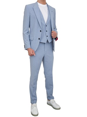 BOSS Abito Hugo tre pezzi slim fit in tessuto effetto lino azzurro in UOMO