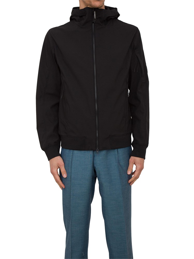 Giubbino nero C.P. Company full zip doppio cursore e cappuccio regolabile