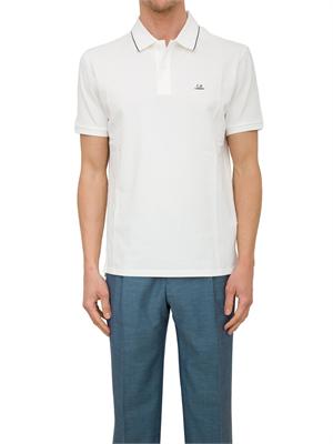 Polo bianca uomo C.P. Company in cotone e logo ricamato in UOMO