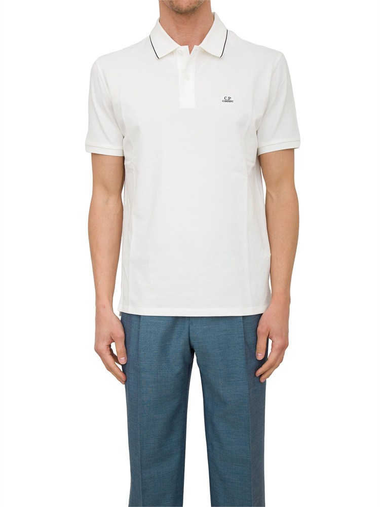 Polo bianca uomo C.P. Company in cotone e logo ricamato