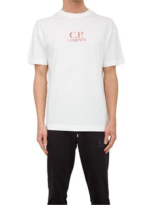 T-shirt bianca C.P. Company in cotone con stampa avanti e dietro in UOMO