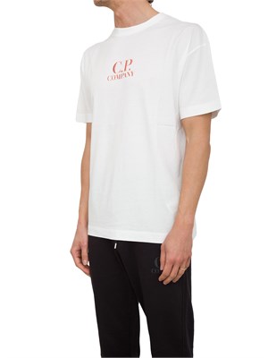 T-shirt bianca C.P. Company in cotone con stampa avanti e dietro in UOMO