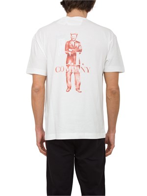 T-shirt bianca C.P. Company in cotone con stampa avanti e dietro in UOMO