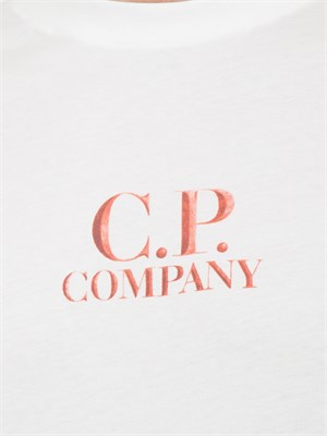 T-shirt bianca C.P. Company in cotone con stampa avanti e dietro in UOMO