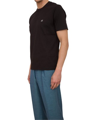 T-shirt nera uomo C.P. Company in cotone con cappuccio Goggle stampato dietro in UOMO