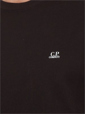 T-shirt nera uomo C.P. Company in cotone con cappuccio Goggle stampato dietro in UOMO